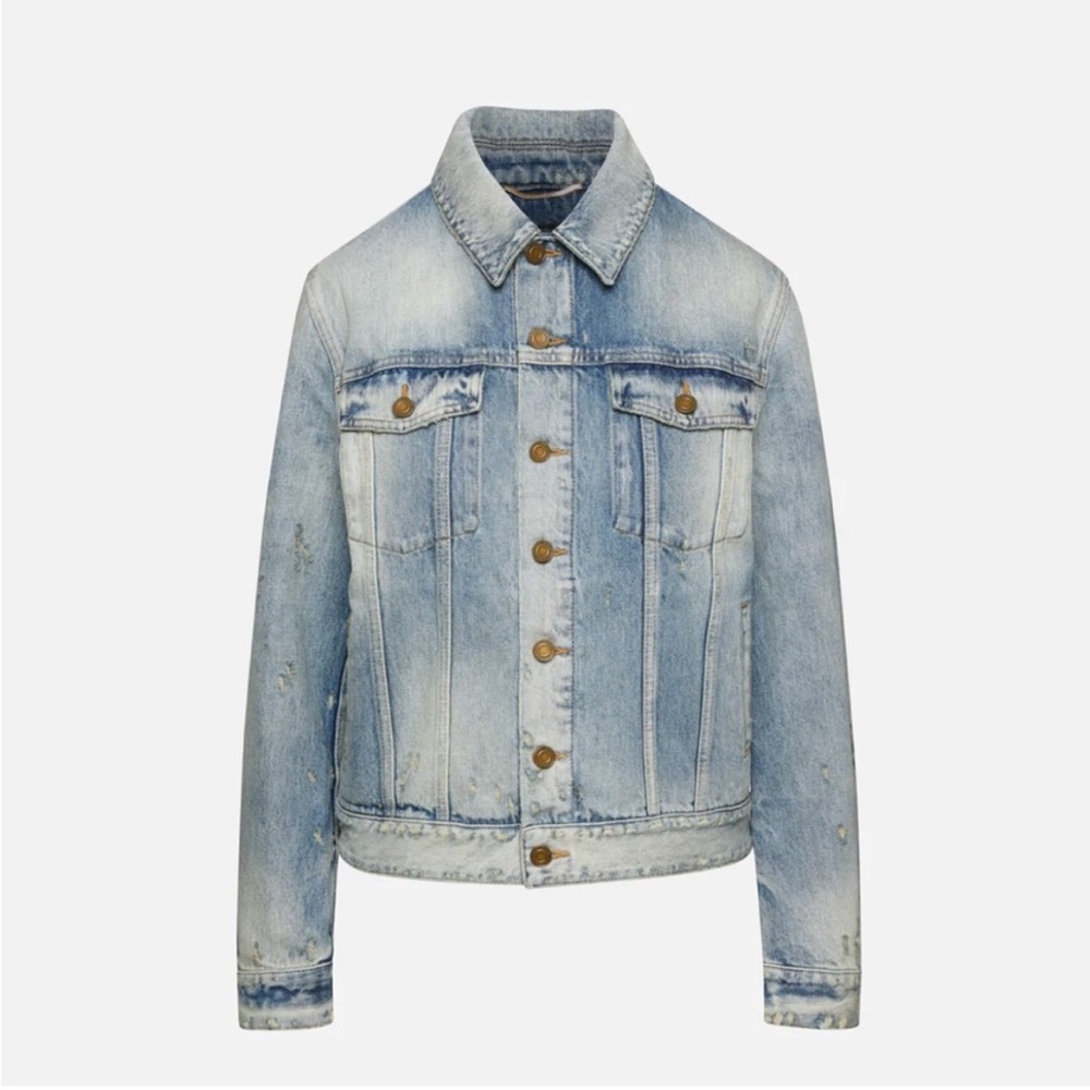 SAINT LAURENT Boyfriend Denim Blue Jean Jacket OversizenDistressed Light Wash XS